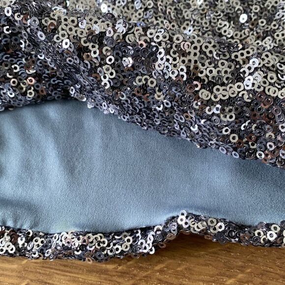 Bebe Bodycon Sequin Mesh Cutout Sleeveless Fitted Party Prom Dress Silver Grey X - Picture 10 of 13